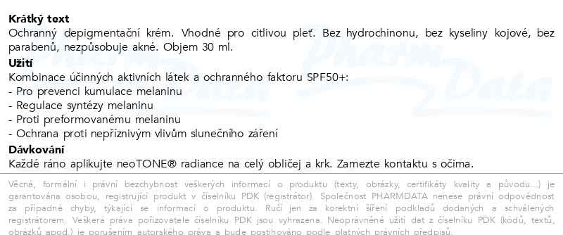 Příbalový leták - ISISPHARMA NeoTone Radiance krém SPF50+ 30ml
