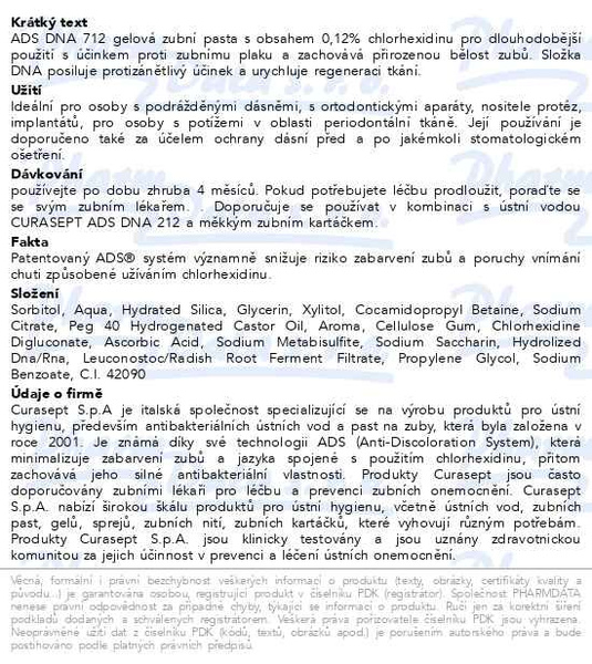 Příbalový leták - CURASEPT ADS DNA 712 Gelová zubní pasta 75ml