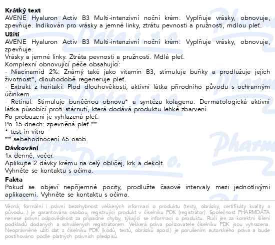 Příbalový leták - AVENE Hyaluron Activ B3 Noční krém 40ml