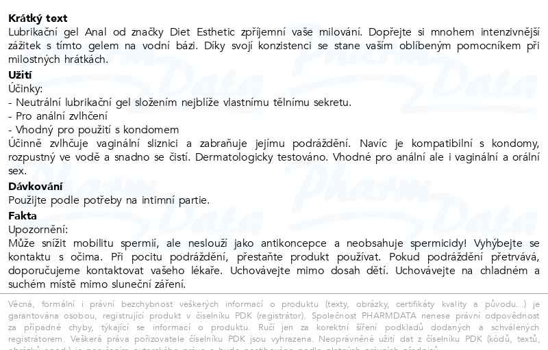 Příbalový leták - Diet Esthetic Lubrikační gel Anal 200ml