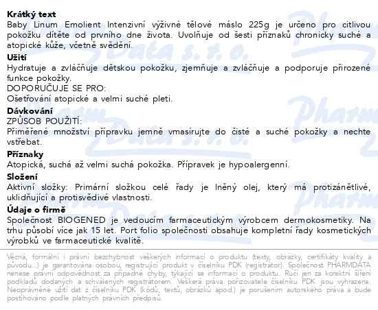 Příbalový leták - Linum Emolient Baby Intenz. výž. tělové máslo 225g