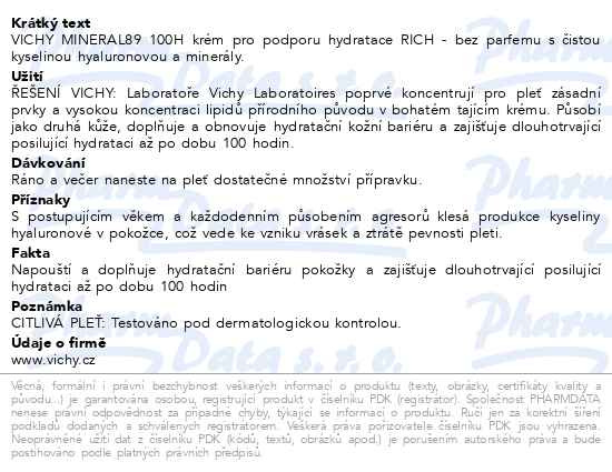 Příbalový leták - VICHY MINERAL 89 Krém pro podporu hydratace 50ml