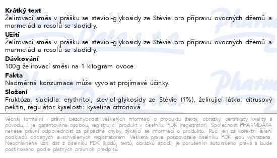 Příbalový leták - Fan Želírovací směs se Stévií 100g