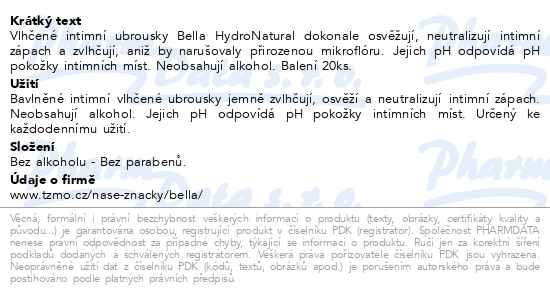 Příbalový leták - Bella HydroNatural intimní vlhčené ubrousky 20ks