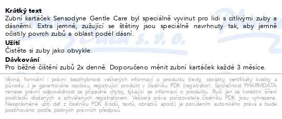 Příbalový leták - Sensodyne Gentle Care Soft zubní kartáček pro citlivé zuby, 1ks