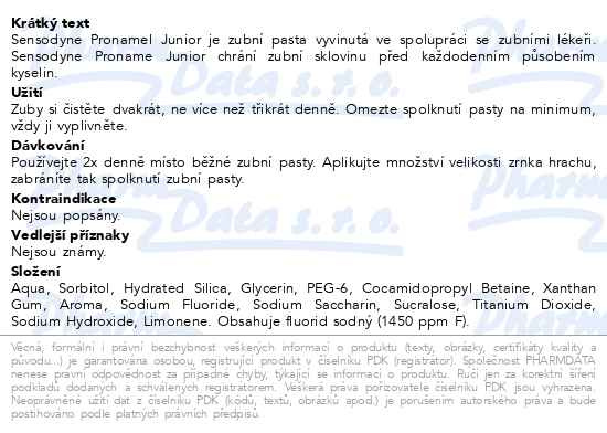 Příbalový leták - Sensodyne Pronamel Junior dětská zubní pasta pro ochranu zubní skloviny a ochranu před zubním kazem 50ml