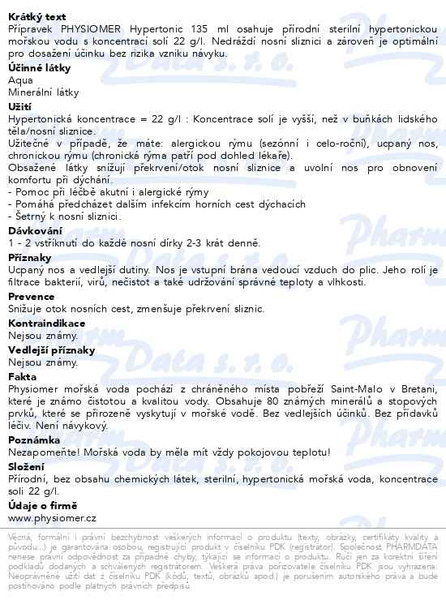 Příbalový leták - Physiomer Hypertonic 135ml