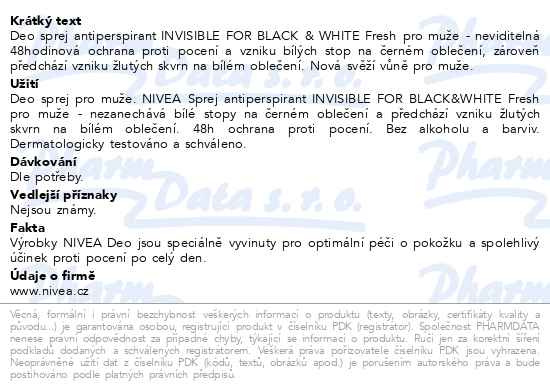 Příbalový leták - NIVEA MEN AP sprej B&W Fresh 150ml