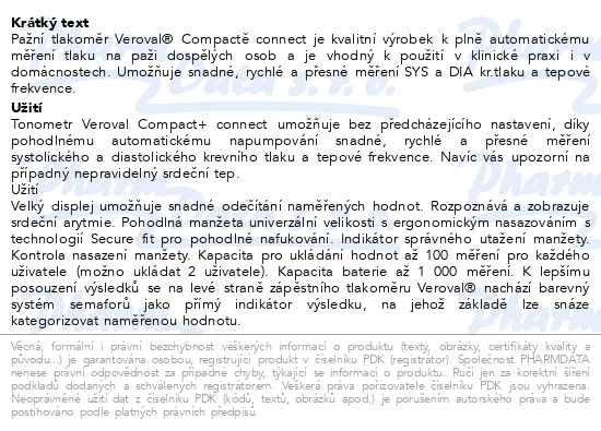 Příbalový leták - Tonometr digitální Veroval Compact + connect pažní