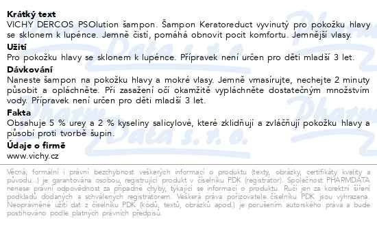 Příbalový leták - VICHY DERCOS PSOlution šampon 200ml