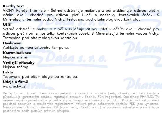 Příbalový leták - Vichy Pureté Thermale Zklidňující odličovač očí 100 ml