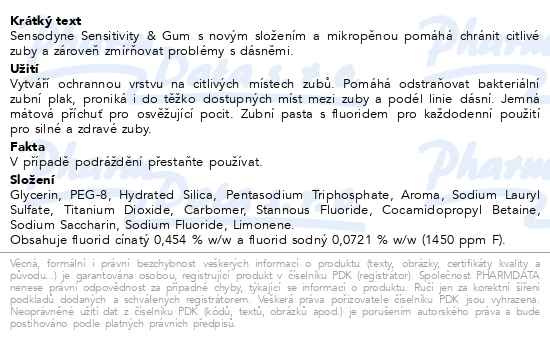 Příbalový leták - Sensodyne Sensitivity & Gum zubní pasta pro citlivé zuby a zdravé dásně 75ml