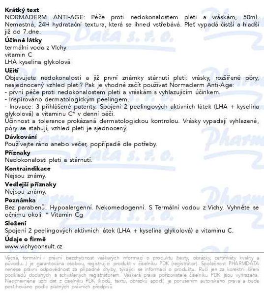 Příbalový leták - Vichy Normaderm péče proti nedokonalosti pleti a vráskám 50ml