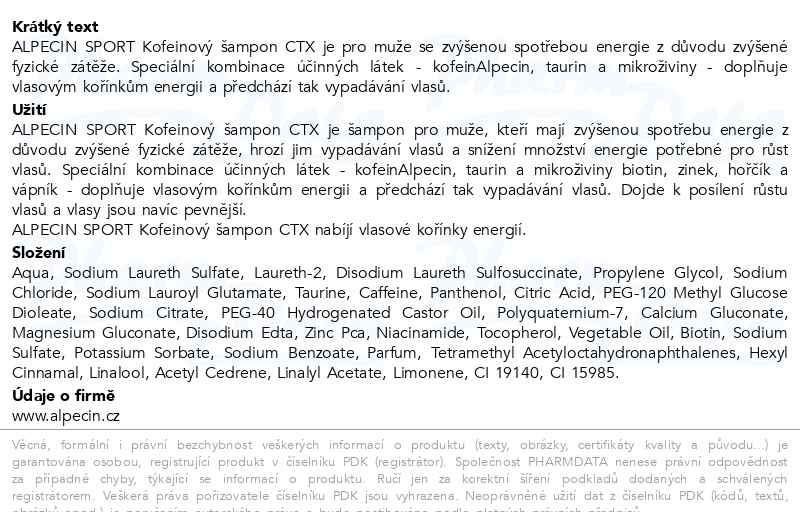 Příbalový leták - ALPECIN SPORT Kofeinový šampon CTX 250ml