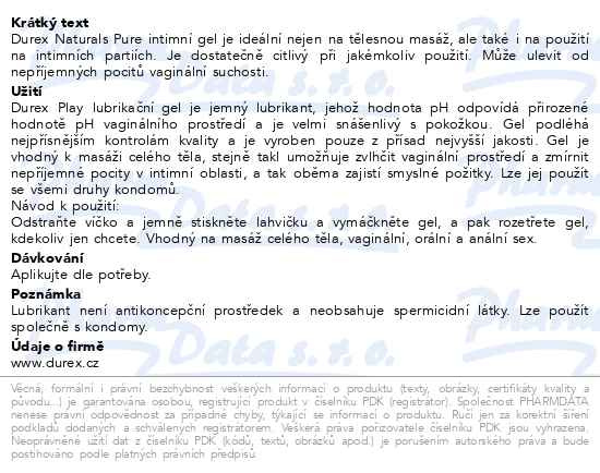 Příbalový leták - DUREX Naturals Pure intimní gel 100ml