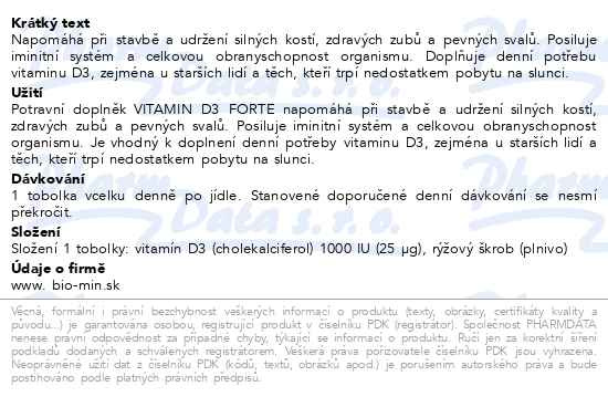 Příbalový leták - Biomin Vitamín D3 FORTE 1000 I.U. 60 tobolek