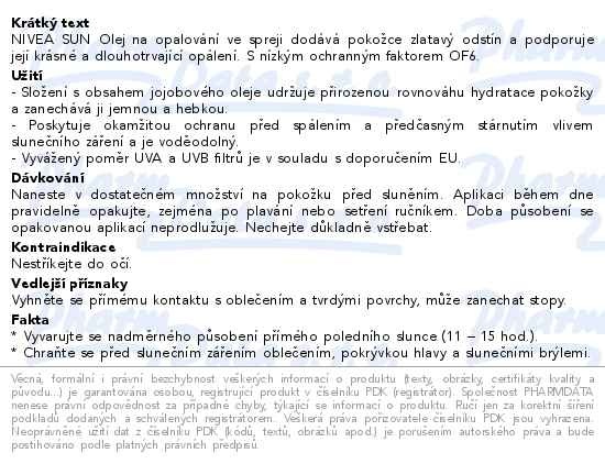 Příbalový leták - NIVEA SUN OLEJ NA OPALOVÁNÍ VE SPREJI S KAROTENEM OF 6 200ml