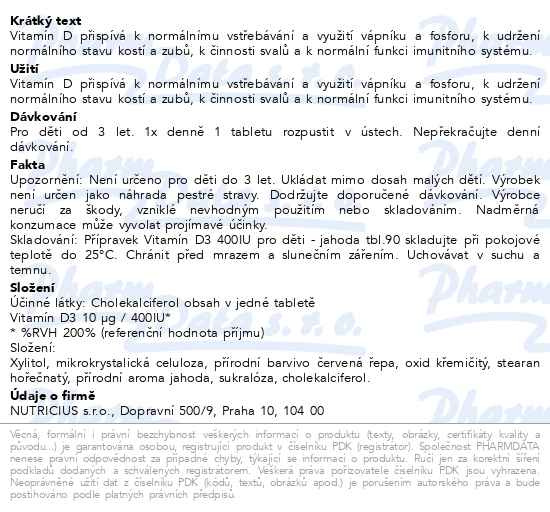 Příbalový leták - Vitamín D3 400IU pro děti jahoda tbl.90