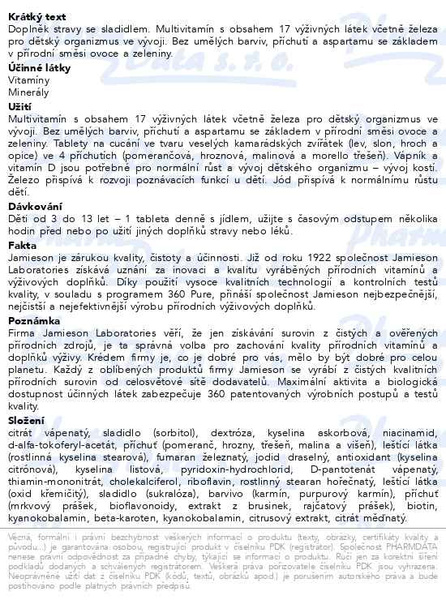 Příbalový leták - JAMIESON Kids Multivitamin cucací tbl.60