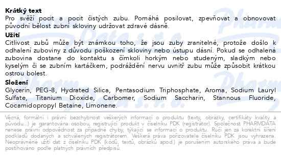 Příbalový leták - Sensodyne Kompletní Ochrana+ Whitening zubní pasta pro citlivé zuby 75ml