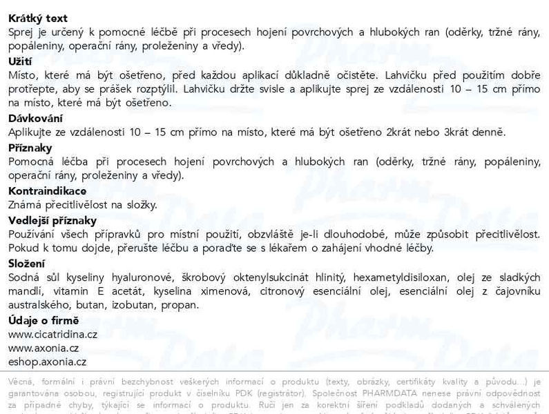 Příbalový leták - CICATRIDINA sprej 125ml