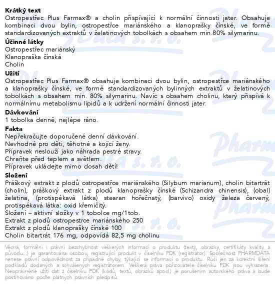 Příbalový leták - Ostropestřec Plus Farmax tob.30