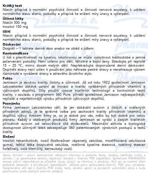 Příbalový leták - JAMIESON Niacin 500mg s inositolem tbl.60