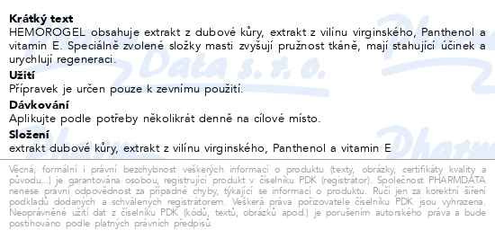 Příbalový leták - Hemorogel Kožní mast při obtížích s hemoroidy 50ml