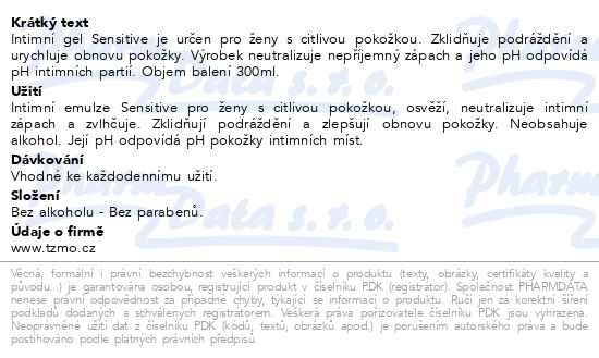 Příbalový leták - Bella Sensitive intimní gel 300ml