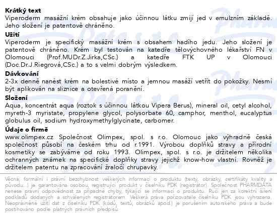 Příbalový leták - Olimpex Viperoderm krém s hadím jedem 100ml - tuba
