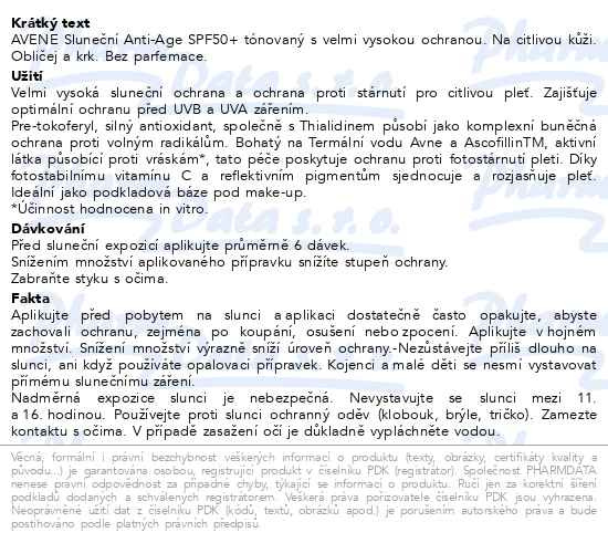 Příbalový leták - AVENE Sun Sluneční Anti-age SPF50+ tónovaný 50ml