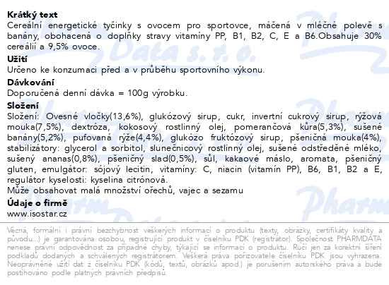 Příbalový leták - ISOSTAR Energy sport bar tyčinka banán 40g