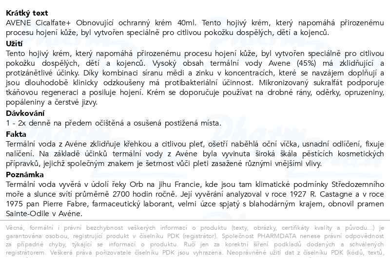 Příbalový leták - AVENE Cicalfate+ Obnovující ochranný krém 40ml