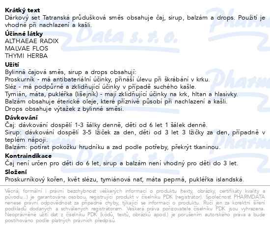 Příbalový leták - Tatranská průdušková směs Dárkový set Fytopharma