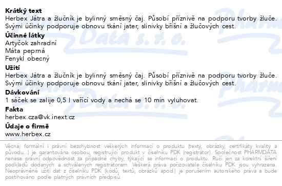 Příbalový leták - HERBEX Játra a žlučník n.s.20x3g