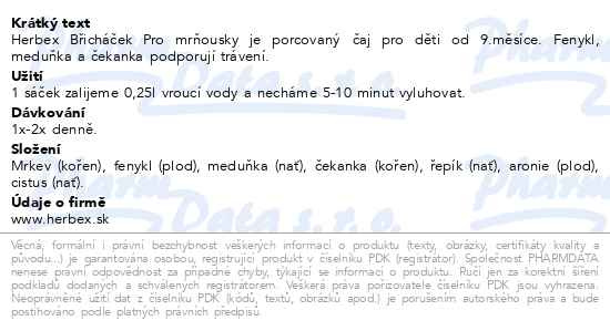 Příbalový leták - HERBEX Břicháček pro mrňousky od 9.m. n.s.20x1.5g