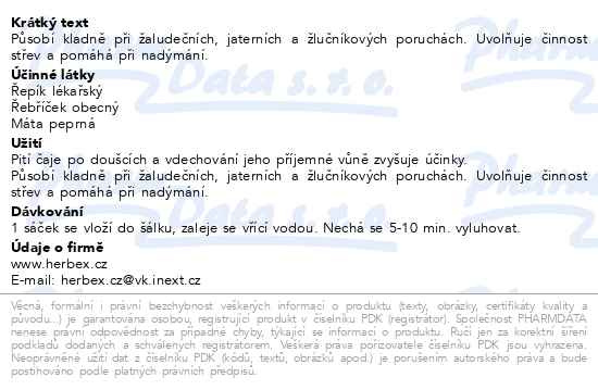 Příbalový leták - HERBEX Žaludeční hořký čaj n.s.20x3g