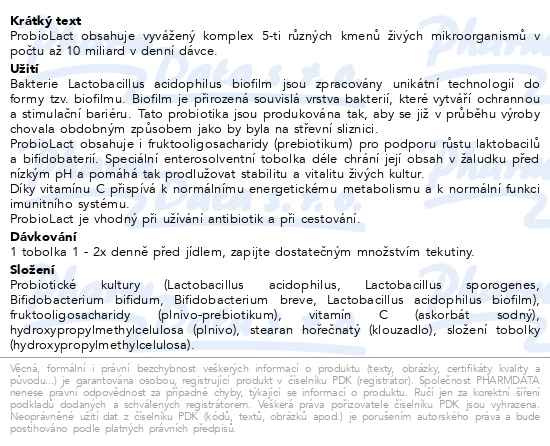 Příbalový leták - Favea ProbioLact tob.10