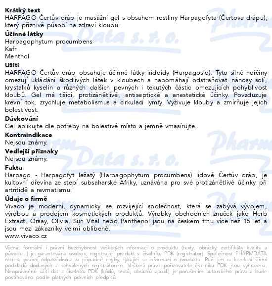 Příbalový leták - HerbExtract Čertův dráp masážní bylinný gel 250ml