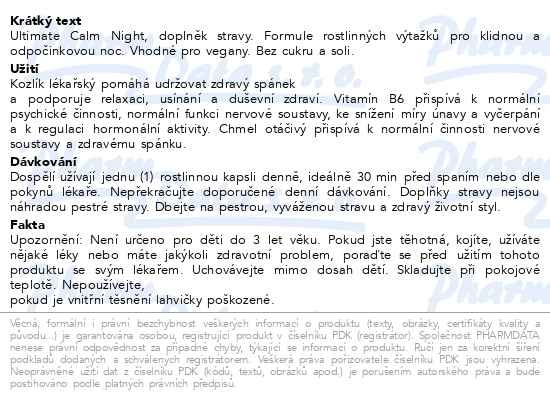 Příbalový leták - Solgar Ultimate Calm Night cps.30