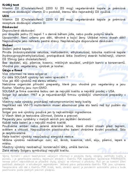 Příbalový leták - Solgar Vitamin D3 2200IU csp.50
