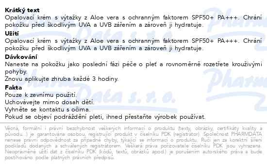 Příbalový leták - COSRX opalovací krém s Aloe vera SPF50+ 50ml
