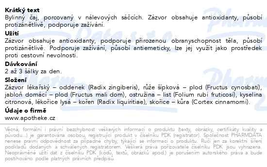Příbalový leták - Apotheke Zázvorový čaj 20x1.5g