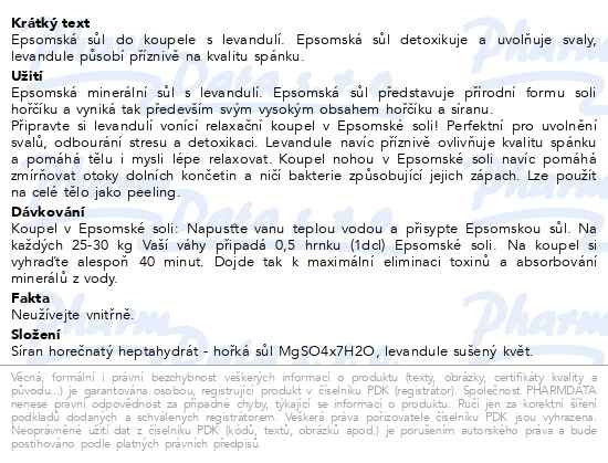 Příbalový leták - Allnature Epsomská sůl Levandule 1000g