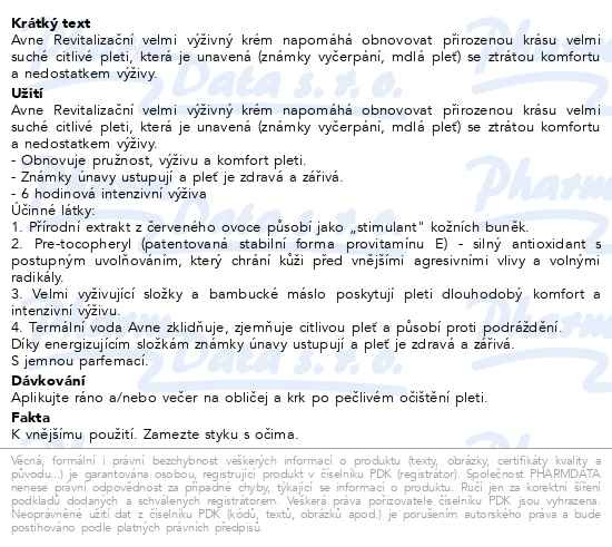 Příbalový leták - AVENE Revitalizační velmi výživný krém 50ml