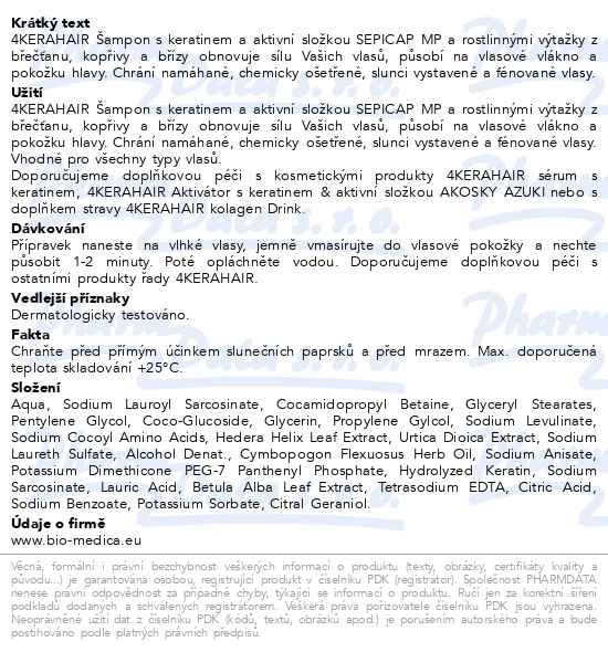 Příbalový leták - 4KERAHAIR šampon Biomedica 210ml