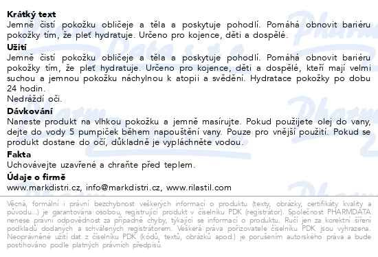 Příbalový leták - RILASTIL Xerolact čistící olej 750ml