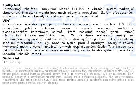 Příbalový leták - SimplyMed Ultrazvukový inhalátor Model: LT-N100
