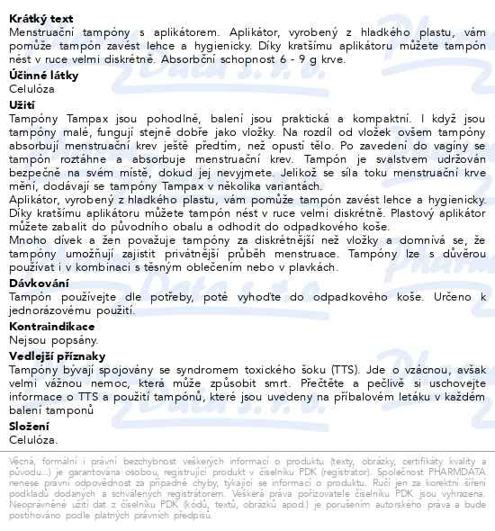 Příbalový leták - DH tampóny Tampax Compak Economy Regular 16 ks