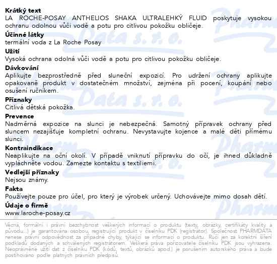Příbalový leták - LA ROCHE-POSAY Anthelios Shaka Ultralehký fluid na obličej pro citlivou pleť SPF 30 50 ml